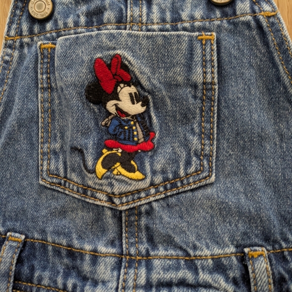 Disney Baby GAP Blue Denim Overalls with Embroidered Minnie Mouse - Picture 3 of 4